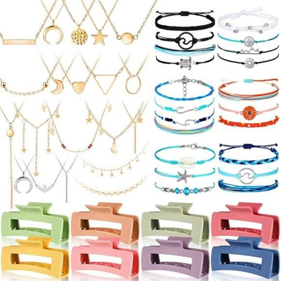 Surfer Friendship Bracelets Choker Necklaces Hair Clips Jewelry Set 49 Pcs - Picture 7 of 7